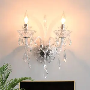 Luxury Romantic Street Wall Ambiance Wrought Iron Crystal Bedside Lamp White Middle LED Suspended Hotel Background Candle Light