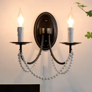 Black Wrought Iron Body Ambiance Lamp for Bedroom Inspired Bedside Light Hotel Background Candle Street Wall Stair Lamp