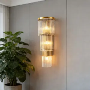Modern Gold Crystal Wall Lamp Hotel Wall Mount Stainless Steel LED High CRI 80 Sconce