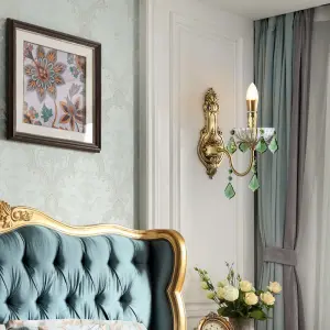 Villa Luxury Copper Crystal Wall Lamp Sconce Entrance Porch Bedside bar Hotel Wedding Hallway LED Wall Light Modern Hallway
