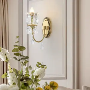 Modern Luxury LED Wall Lamp with Copper Crystal Gold Shade Dimmable for Living Room Bedroom Hotel Hallway Entrance Porch