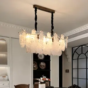 Luxury Modern Oval Iron Glass Restaurant Decor Chandelier Lamp with Adjustable Height Hanging Pendant Light for Home