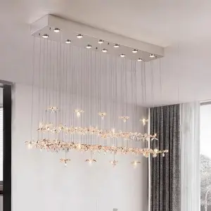 Wedding Banquet Hall Luxury Crystal LED Pendant Lamp for Dining Home Restaurant Decor Stainless Steel Modern Chandelier Light
