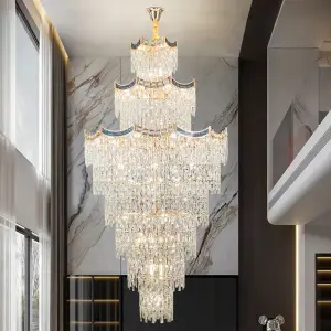 Luxury Large Gold K9 Crystal Villa Home Staircase Banquet Hall Chandelier Pendant Light Corridor Lighting for Hotel Lobby Hall