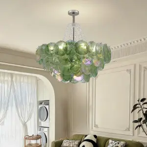 French Luxury Pendant Lamp Villa Wedding Banquet Hall Iron Blue Glass Ceiling Chandelier Light for Hotel Living Room Bedroom