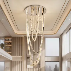 Luxury Led Stair Crystal Chandelier Light Villa Duplex Living Room Loft Apartment Hotel Banquet Hall Hollow Ceiling Pendant Lamp
