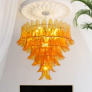 Modern Villa Home Banquet Hall Fixture Pendant Lamp Glass Home Livingroom Hotel Iron LED Chandelier Light Adjustable Height