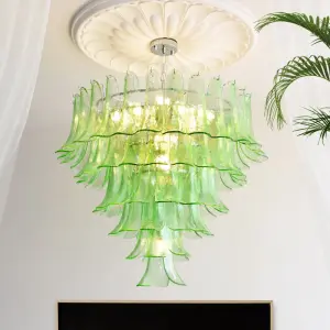 Modern French Villa Home Banquet Hall Fixture Pendant Lamp Glass Adjustable Height Home Bedroom Hotel Iron LED Chandelier Light