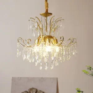 French Middle Home Livingroom Bedroom Pendant Light Wedding Banquet Hall Iron Crystal LED Dimmable Ceiling Chandelier Lamp