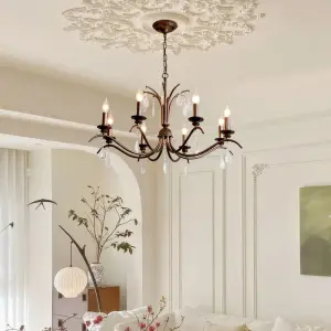 Wedding Banquet Hall Iron Crystal Hanging Light LED Adjustable Height Dimmable Home Fixture Pendant Lamp Hotel Chandelier Light