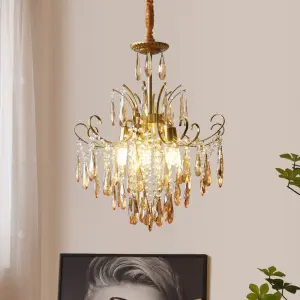 French Wedding Banquet Hall Iron Crystal Ceiling Chandelier Lamp LED Dimmable Home Decor Livingroom Bedroom Middle Pendant Light