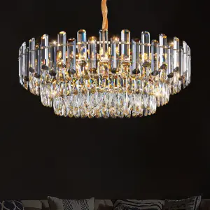 Luxury Gold Villa Crystal Chandelier Light for Living Room Bedroom Hotel Pendant Lamp Hanging Lighting Adjustable Height