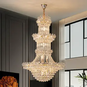 Luxury Villa Stair Crystal Long Adjustable Height Large Chandelier LED Home Hotel Decor Banquet Hall Ceiling Pendant Light
