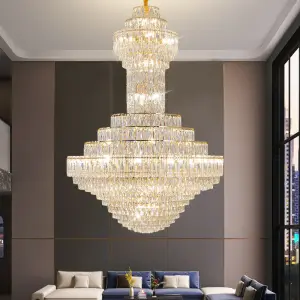 Luxury Large Indoor LED Villa Home Staircase Crystal Chandelier Banquet Hall Entrance Hall Elegant Duplex Hotel Pendant Light