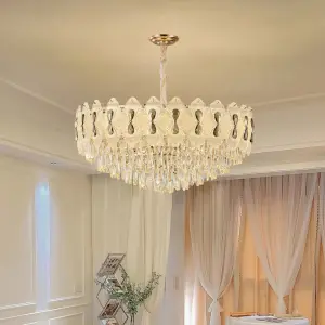 Luxury Crystal Iron Round Villa Banquet Hall Chandelier Light Home Hotel Decor Hotel Livingroom Adjustable Height Pendant Lamp