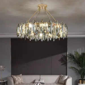 Chandelier Lamp Luxury Middle Crystal Hardware Home Decor Banquet Hall for Home Villa Hotel Adjustable Height Pendant Light