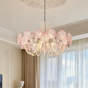Modern Luxury Adjustable Iron Glass Pendant Lamp Hotel Living Room Bedroom Decor Ceiling Chandelier with LED Dimmable Light