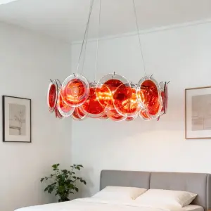 Luxury Red Home Bedroom Ceiling Pendant Lamp Iron LED Chandelier Lamp Banquet Hall Villa Bar Home Decor Glass LED Living Room