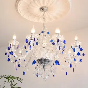 Romantic LED Crystal Home Hotel Villa Decor Chandelier Adjustable Height Wedding Banquet Hall Candle Iron Glass Pendant Lamp