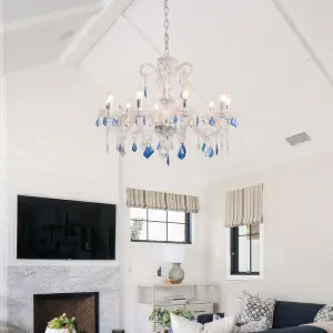 Modern LED Crystal Romantic Wedding Banquet Hall Villa Candle Chandelier Light Middle Dimmable Adjustable Height Pendant Lamp