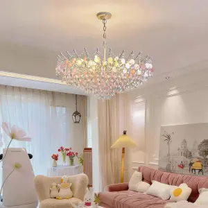 Luxury Villa Wedding Banquet Hall Crystal Chandelier AC Ceiling Light for Living Room Hotel Decor French Iron Middle Pendant