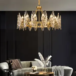 Luxury Modern Copper Glass Home Hall Decor Ceiling Chandelier Light LED LivingRoom Bedroom Hotel Villa Fixture Pendant Light