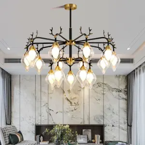 Modern Luxury LivingRoom Dining Hotel Café Decor Ceiling Pendant Light Antler LED Home Fixture Copper Glass Chandelier Lamp