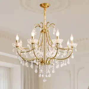 French Iron Crystal Wedding Banquet Adjustable Height Ceiling Chandelier LED Dimmable LivingRoom Bedroom Fixture Pendant Lamp