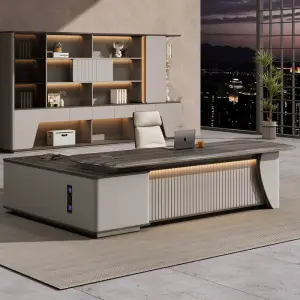 Durable Eco-friendly Wood Grain Modern L Shape Executive Desk Luxury Ceo Office Desk with Storage Side Cabinet
