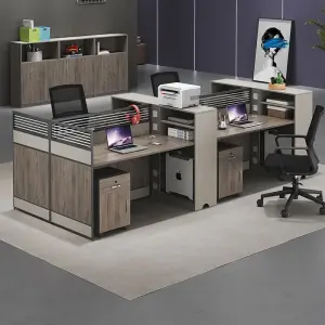 Office Staff Desk Simple Modern Rectangle Wooden Eco-Friendly Modular Partition Computer Desk with Screen Station Locker