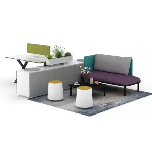 Modern Office Cubicle Workstation with Sofa Seat Modular Office Partition Call Center Desk Panel Wood Style Furniture Home Use