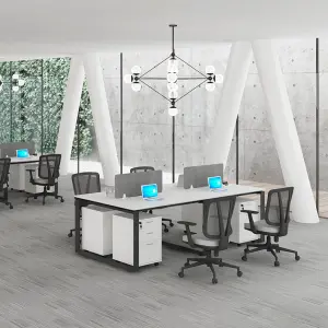 Modern 4-Person Adjustable Wood Office Workstation with Modular Design for Home Office and Workshop