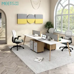 Modern 2-4 Person Office Desks Table Wooden Staff Furniture with Convertible Modular Workstation Drawer for Villa Office Use