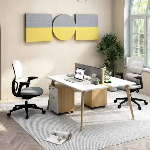 Modern Wooden Workstation Cabin with Partition Panels and 2 Person Seater Design for Private Focus Zones in Open Plan Offices