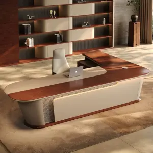 L-Shaped Wood Grain Executive Office Desk-Modern Minimalist Design High-End Luxury Commercial Furniture for Hospital Use