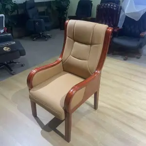 GuangDong Modern Wood High Back Dining Chair with Top Leather Comfortable Four Legs for Villa Meetings