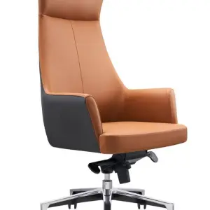Modern Metal Frame Leather Ergonomic High Back Executive Office Chair with Adjustable Height Stainless Steel Base Swivel Armrest