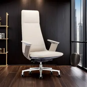 Modern BAIYUAN Stainless Steel Leather Executive Office Chair Ergonomic High Back Adjustable Height Villa Home Swivel Armrest PU