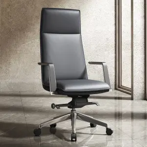Modern Ergonomic High Back Executive Office Chair Adjustable Height Stainless Steel Frame PU Leather Upholstery Swivel Armrests
