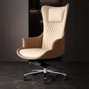 FoShan Factory Wholesale High Quality Cowhide Leather Executive Office Chairs White and Orange Swivel Chair