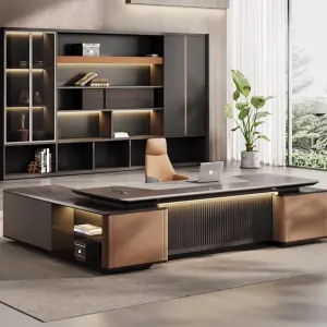 Modern Luxury L-Shaped Executive Office Desk Set CEO Boss Manager Director High-End E0 MDF Wooden Panel Furniture