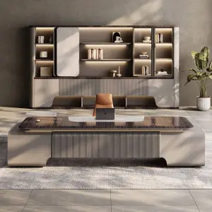 Modern Italian Business Wooden Panel Modular Commercial Office Furniture LED Lights Functional High End Luxury Boss Desk Office