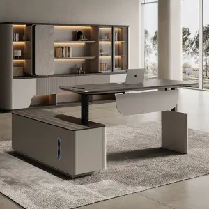 Modern Standing Lift Desk Modular Wooden Panel Creative Office Furniture Powerful High-end Boss Desk with Sideboard Lightweight