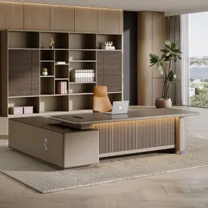Italian Style Modern Wooden Modular Luxury CEO Desk with LED Lighting Lightweight Design for High-end Office Use
