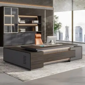 Modern Italian Business Wooden Panel Modular LED Lights Functional High End Luxury Boss/CEO Desk Lightweight Office Furniture