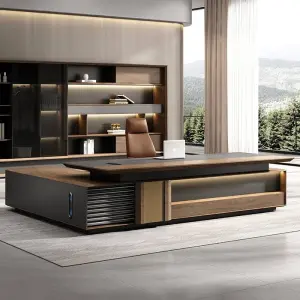 Modern Italian Business Style Wooden Panel Modular Office Furniture LED Lights Functional High End Luxury CEO Desk Lightweight