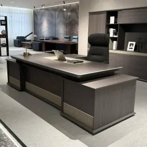 Modern Luxury Executive Desk for Commercial Office MDF Boss Desk with Matching Cabinet Panel Wood Style CE Certified