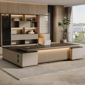 Luxury Modern L-Shaped Modular Executive Desk Extendable Solid Wood Home & Office Building Furniture