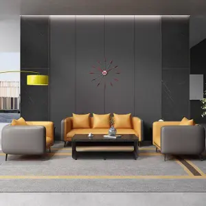Modern Solid Wood Office Sofa and Coffee Table Combination for Business Reception or Negotiation for Three People Parlor