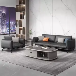 Modern Solid Wood Office Sofa and Coffee Table Combination for Commercial Use in Villa and Business Reception Rooms